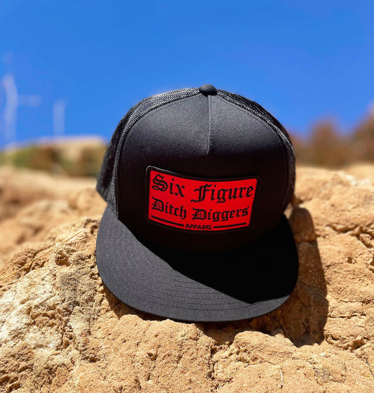 Red Patch Six Figure Flat Bill Trucker Hat